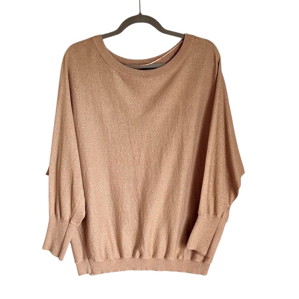INC International Concepts 1X Metallic Gold Dolman Sleeve Sweater Shimmer Top